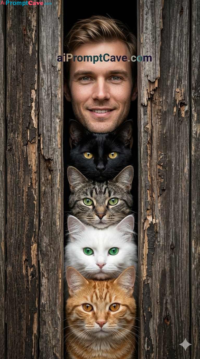 How to Take a Picture with 4 Cats Portrait Through Wooden Gap - Free Ai Prompt