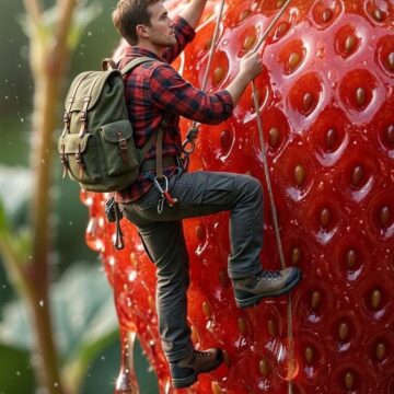How to Turn your Photo into Tiny Climber on Giant Strawberry - Free Ai Prompt