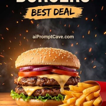 Juicy Cheeseburger Fast Food Ad Poster Cinematic Burger Promo Design - Free Ai Image Prompt