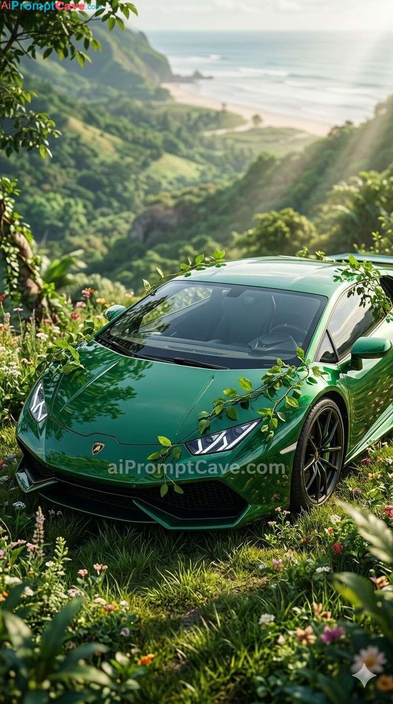 Lamborghini Nature Luxury Beach Ad - Free Ai Image Prompt