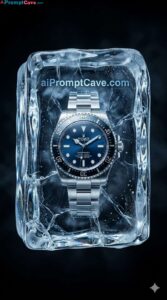 Luxury Diver Watch Frozen in Ice Cinematic 8K Product Shot - Free Ai Image Prompt