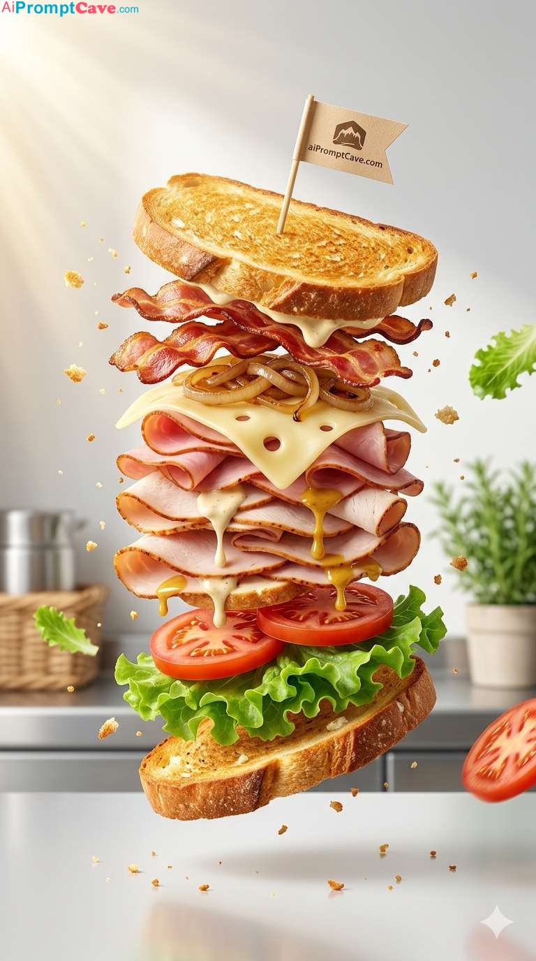 Luxury Floating Sandwich Product Shot – Free Ai Prompt Luxury Floating Sandwich Product Shot - Free Ai Prompt