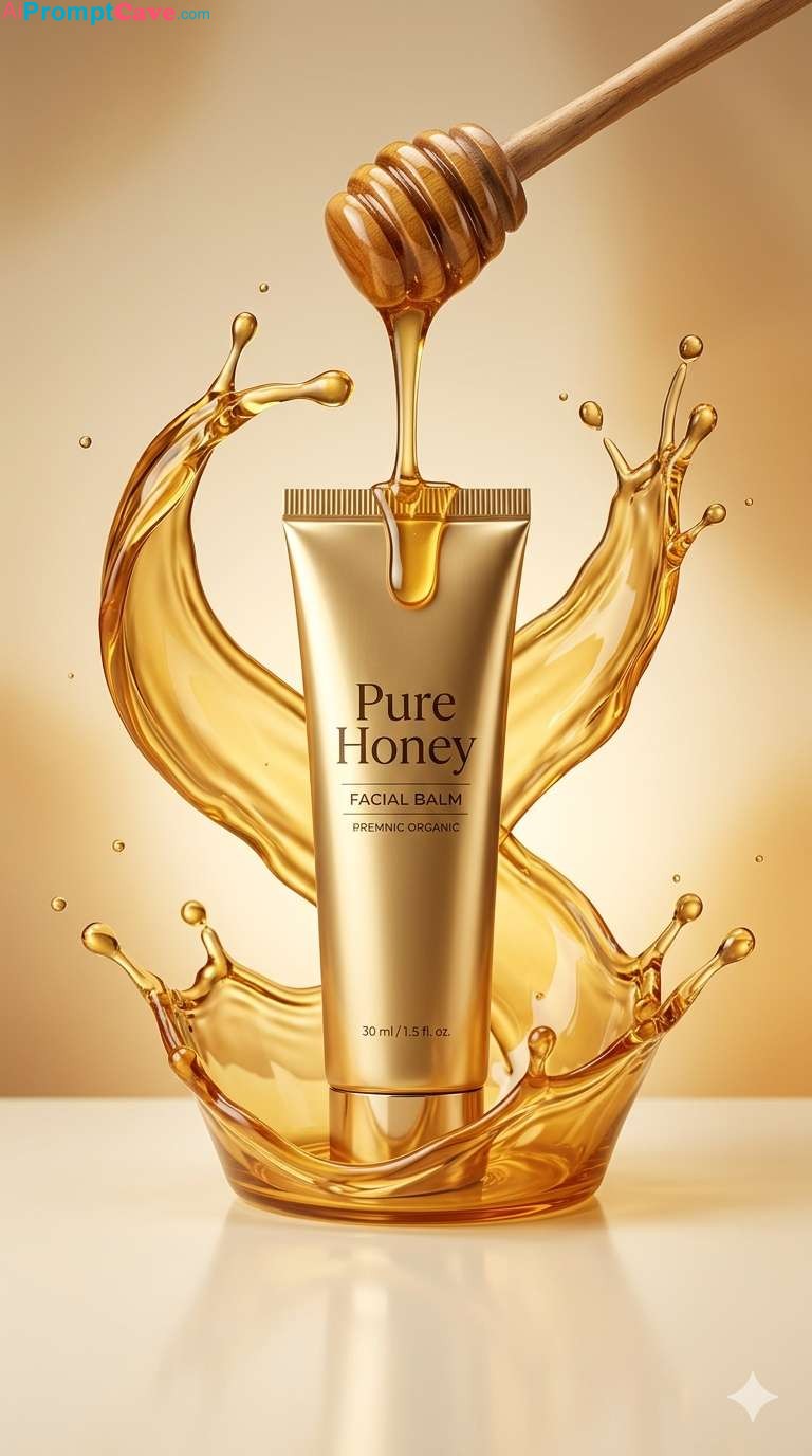 Luxury Honey Skincare Product Splash - Free Ai Image Prompt