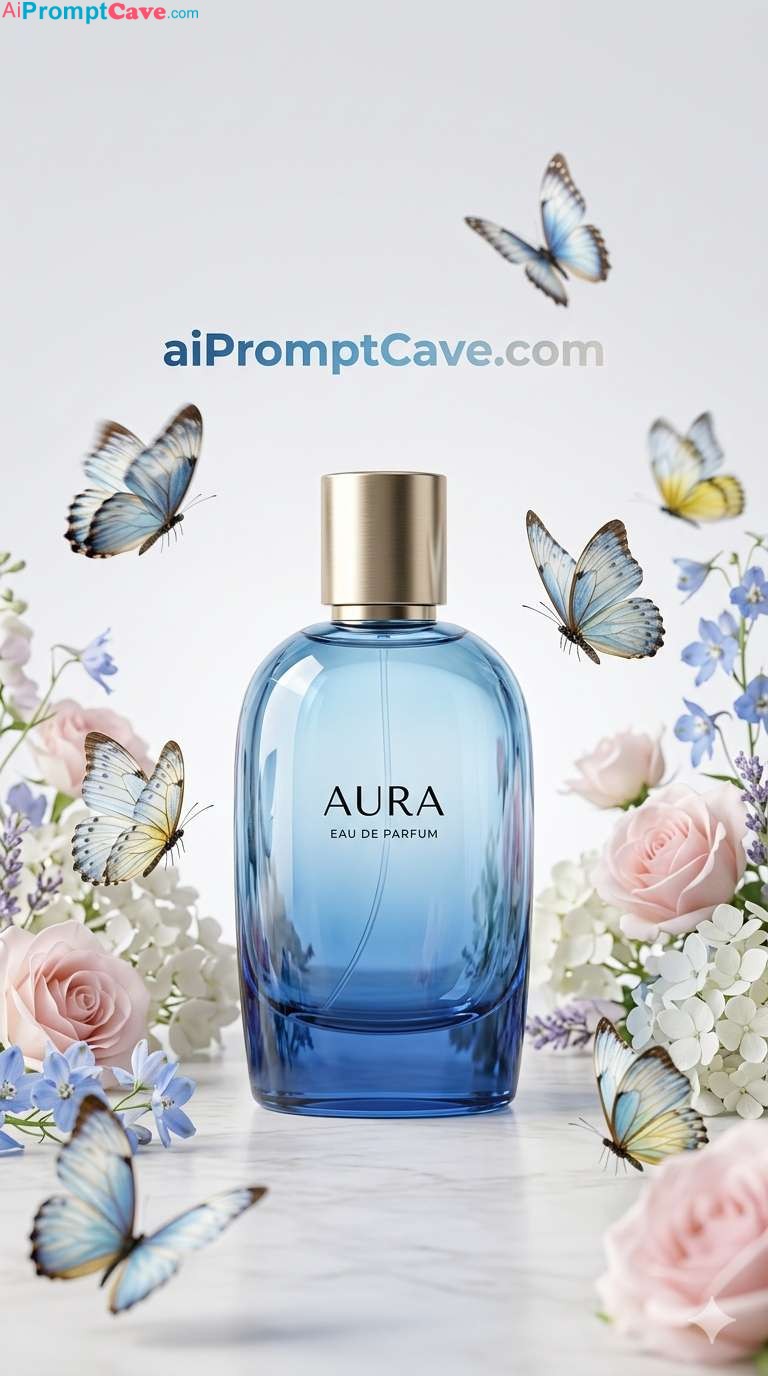 Luxury Perfume Photography with Flowers & Butterflies - Free Ai Image Prompt
