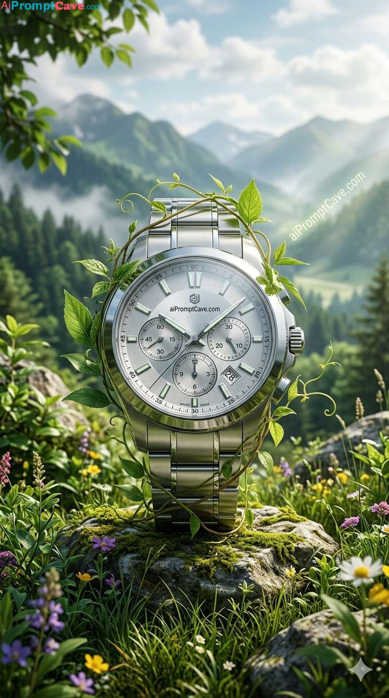 Luxury Watch Nature Advertising (Product Photography) - Free Ai Image Prompt