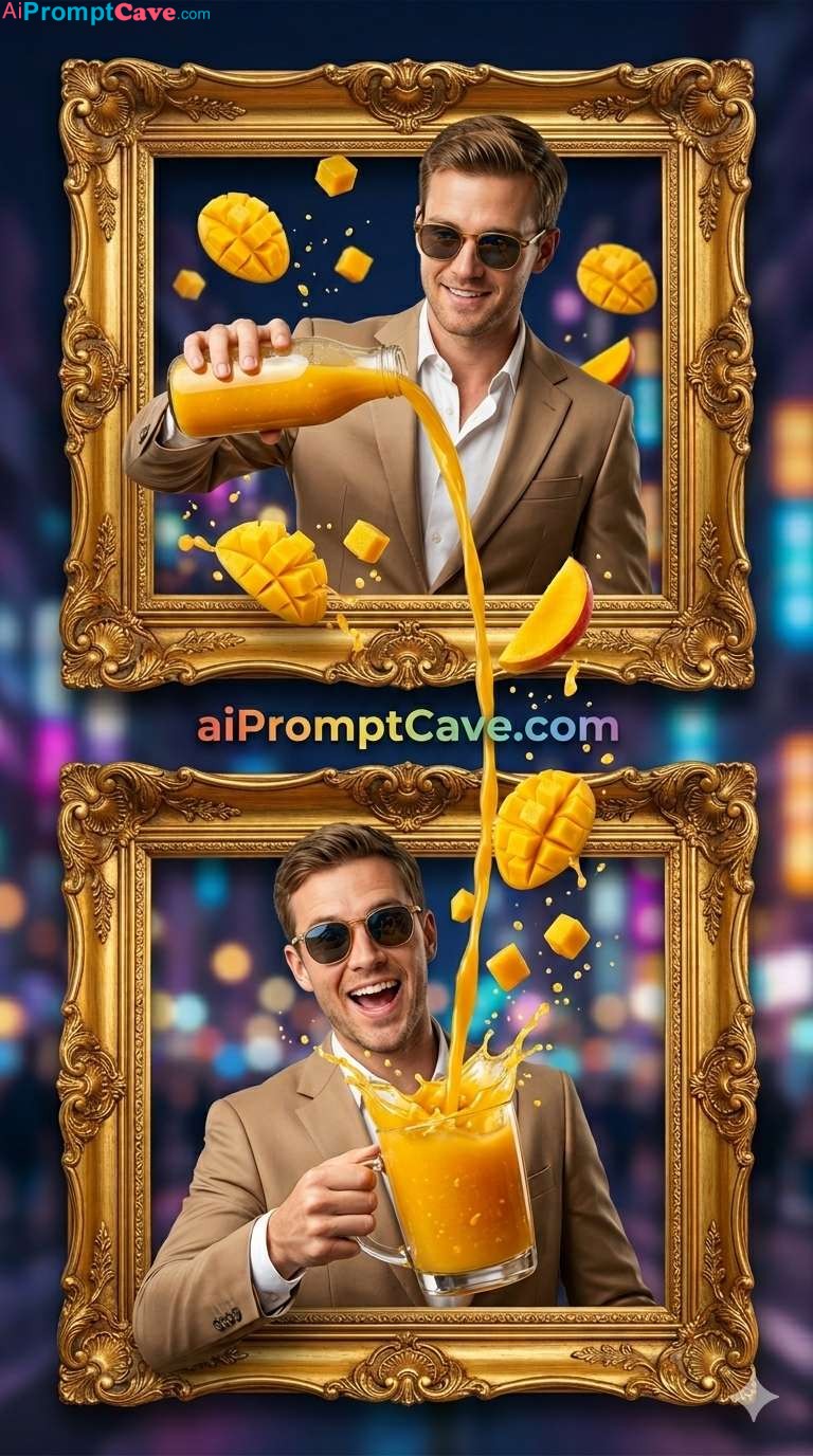 Mango Juice Creative Split Frame Ad Prompt - Free Ai Marketing Prompt