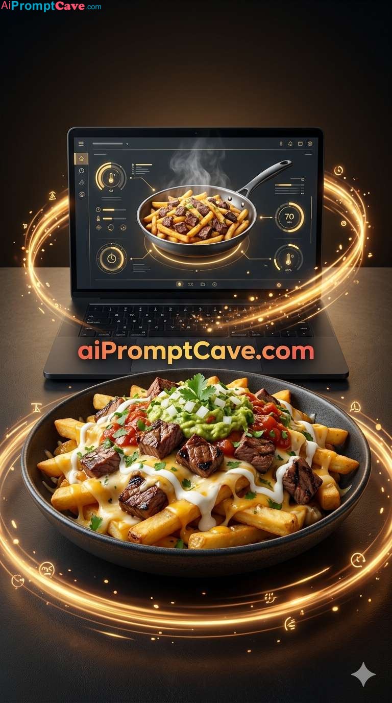 Marketing Ad Carne Asada Fries Futuristic Food Shot - Free Ai Prompt