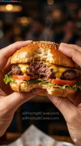 Marketing Ad Cinematic Burger Bite Photography Shot - Free Ai Prompt