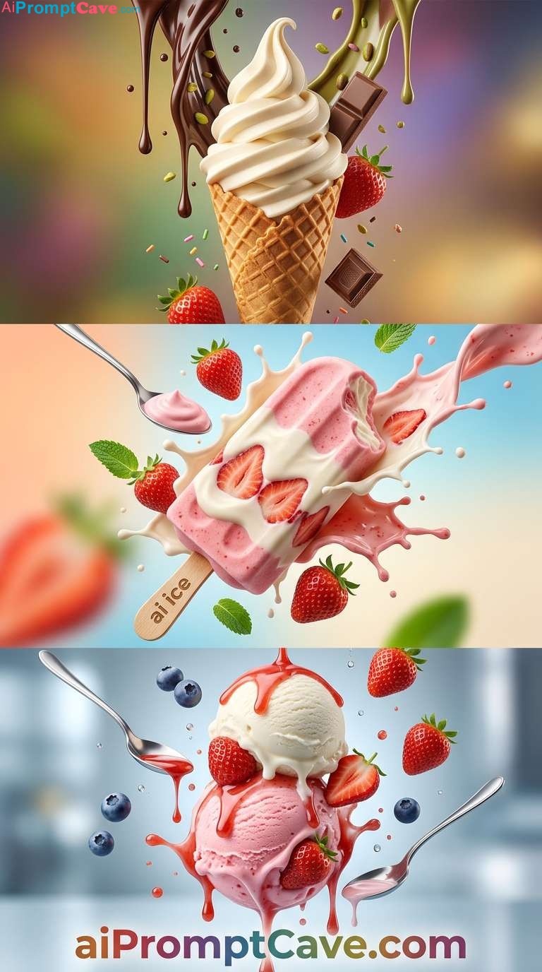 Marketing Ad Ice Cream Explosion Cinematic Food Photography - Free Ai Prompt