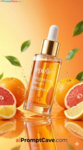 Marketing Ad Luxury Vitamin C Serum Citrus Skincare Studio Product Shot - Free Ai Prompt