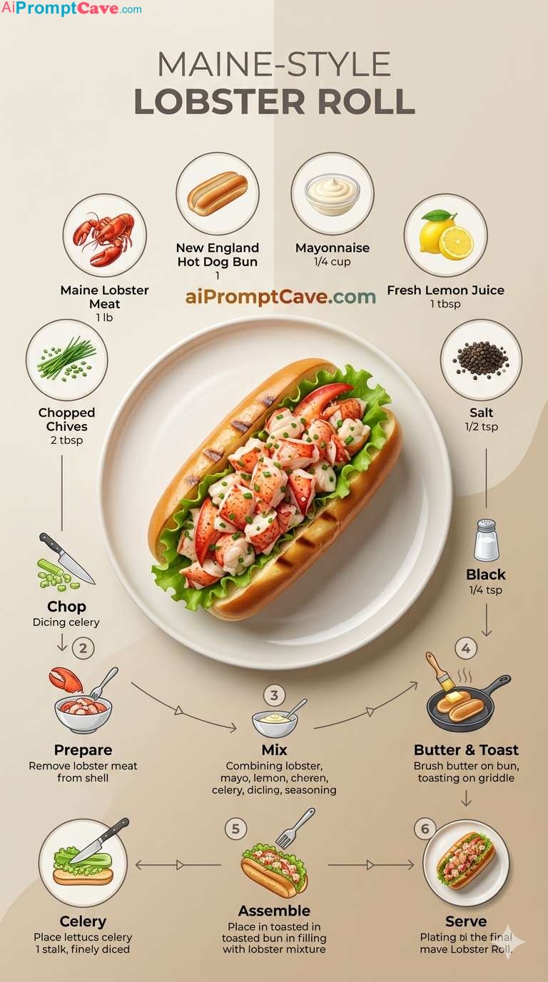 Marketing Ad Maine-style Lobster Roll Nordic Culinary Infographic Recipe - Free Ai Prompt