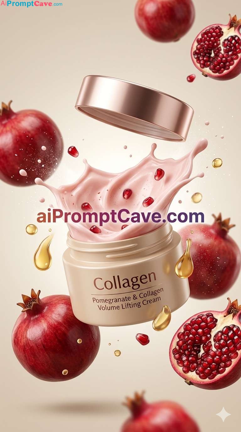 Marketing Ad Pomegranate Collagen Cream Explosion Luxury Skincare - Free Ai Prompt