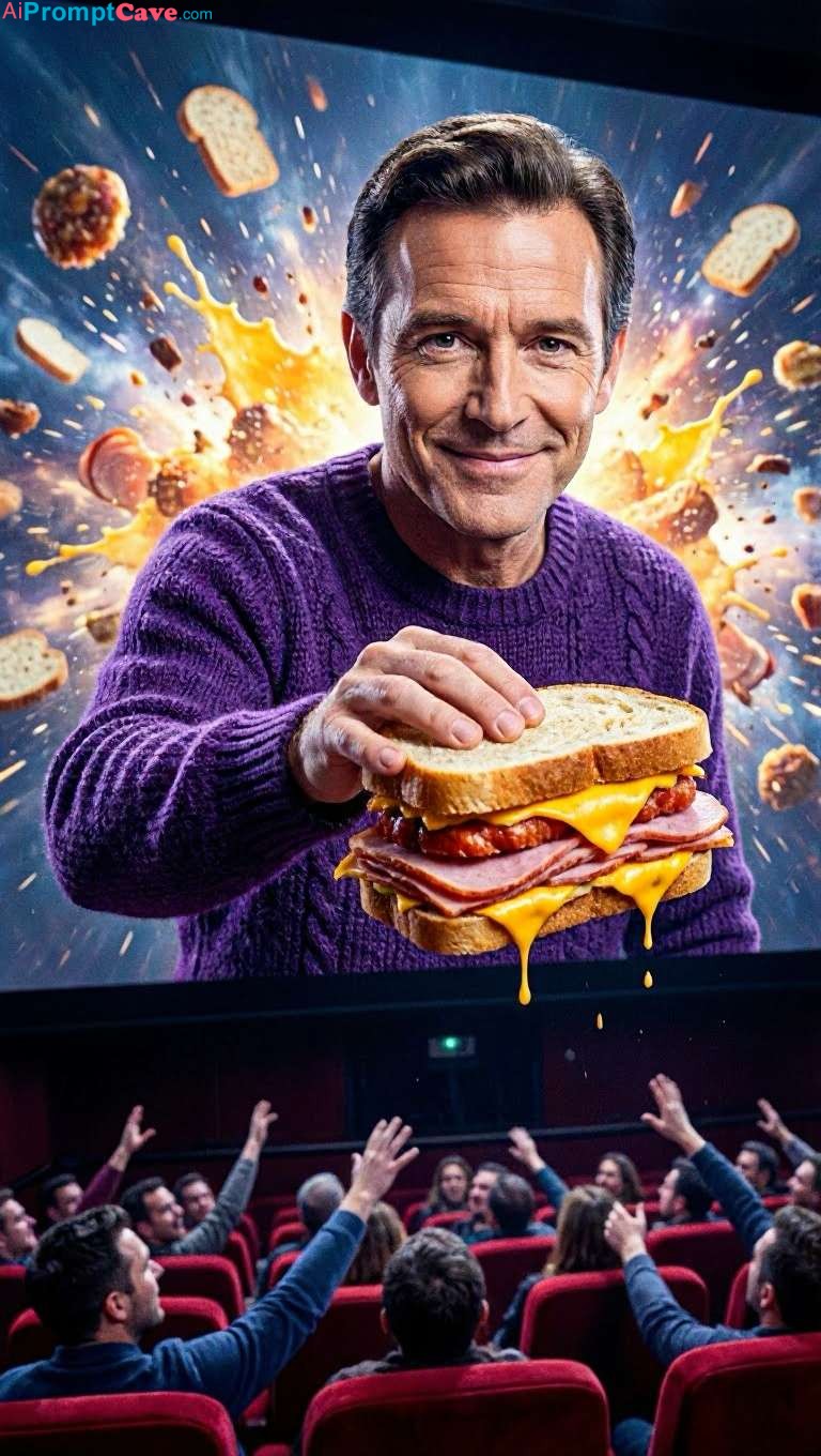 Marketing Ad Surreal Cinema Screen Break Sandwich Scene - Free Ai Prompt