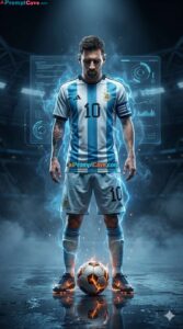 Messi in Futuristic Football Legend Cyber Arena Design - Free Ai Prompt