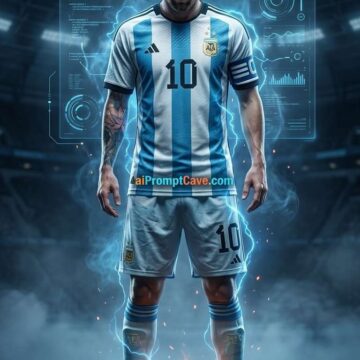 Messi in Futuristic Football Legend Cyber Arena Design - Free Ai Prompt