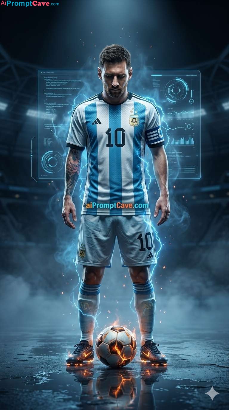 Messi in Futuristic Football Legend Cyber Arena Design – Free Ai Prompt Messi in Futuristic Football Legend Cyber Arena Design - Free Ai Prompt