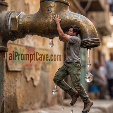 Miniature Man Water Tap Scene in Egypt - Free Ai Prompt