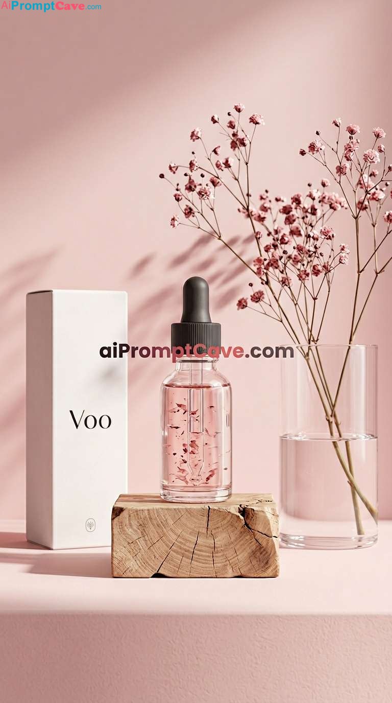 Minimal Pink Luxury Glass Skincare Vial Product Ad - Free Ai Image Prompt