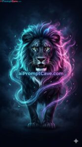Mystical Black Lion Neon Energy Cinematic Fantasy Portrait - Free Ai Image Prompt