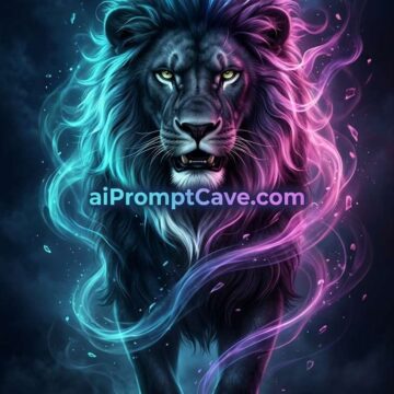 Mystical Black Lion Neon Energy Cinematic Fantasy Portrait - Free Ai Image Prompt