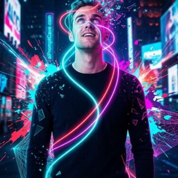 Neon Cyberpunk Portrait Explosion – Futuristic Abstract Character Prompt - Free Ai Image Prompt