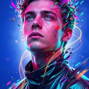 Neon Energy Portrait Man Cyberpunk Abstract Art - Free Ai Prompt