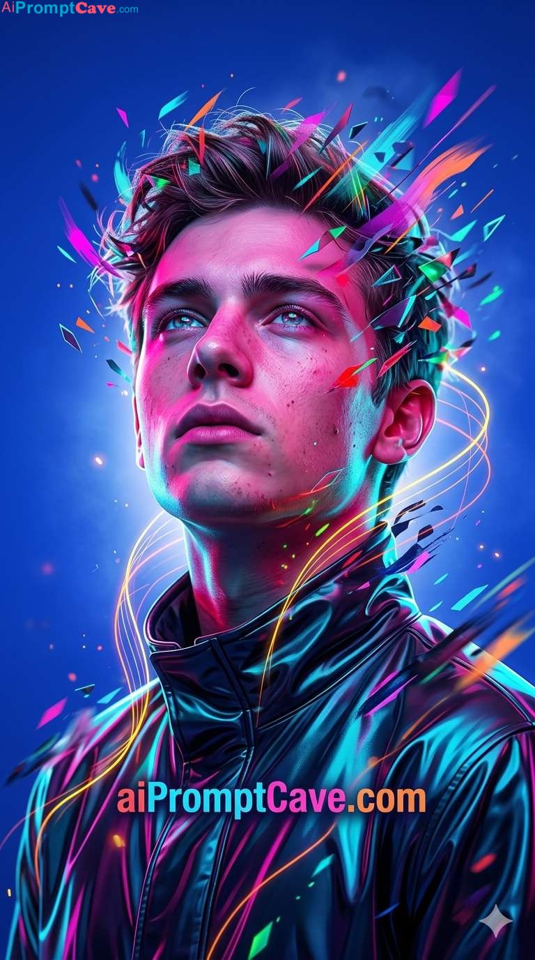 Neon Energy Portrait Man Cyberpunk Abstract Art - Free Ai Prompt