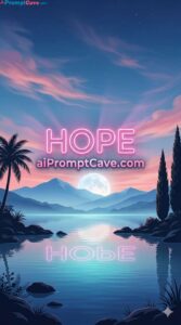 Neon Hope Lake Sunset Retro Landscape Cinematic Scene - Free Ai Image Prompt