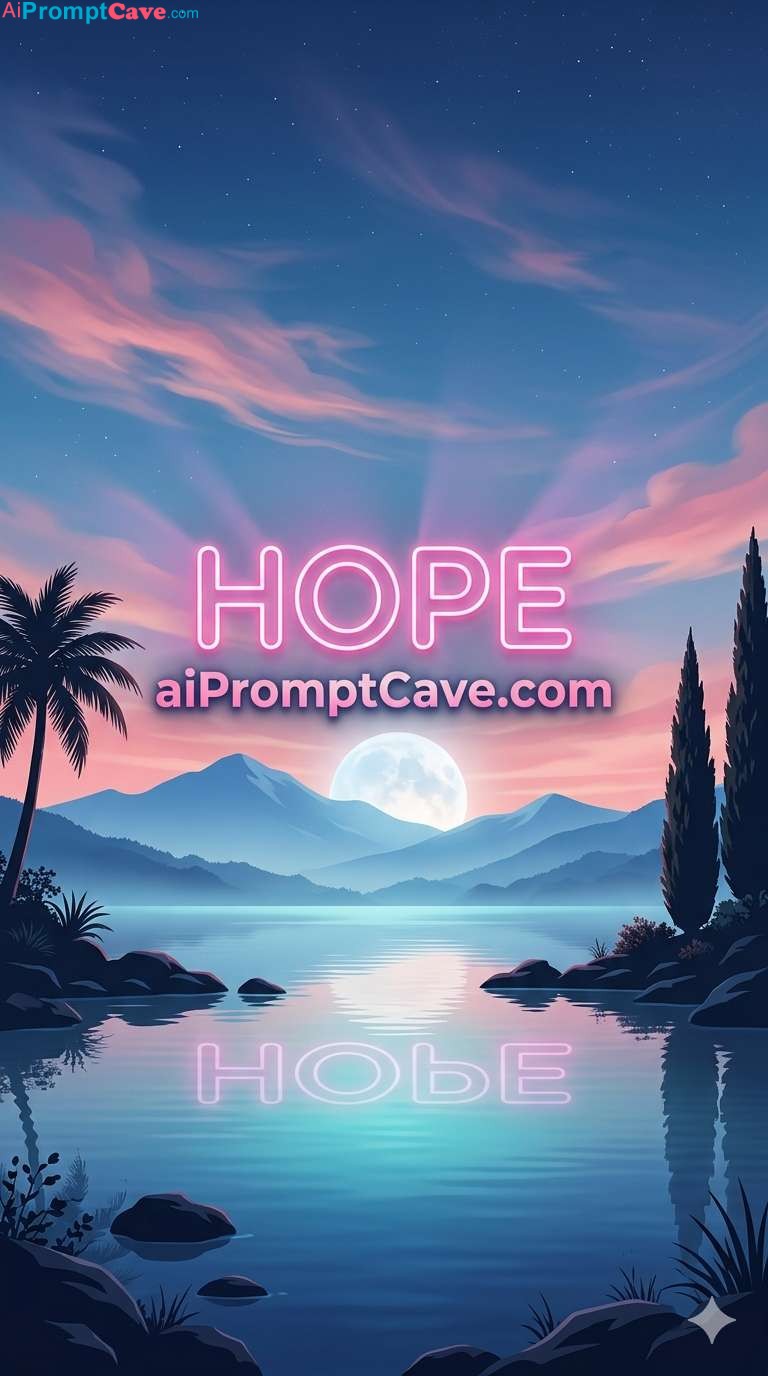 Neon Hope Lake Sunset Retro Landscape Cinematic Scene - Free Ai Image Prompt