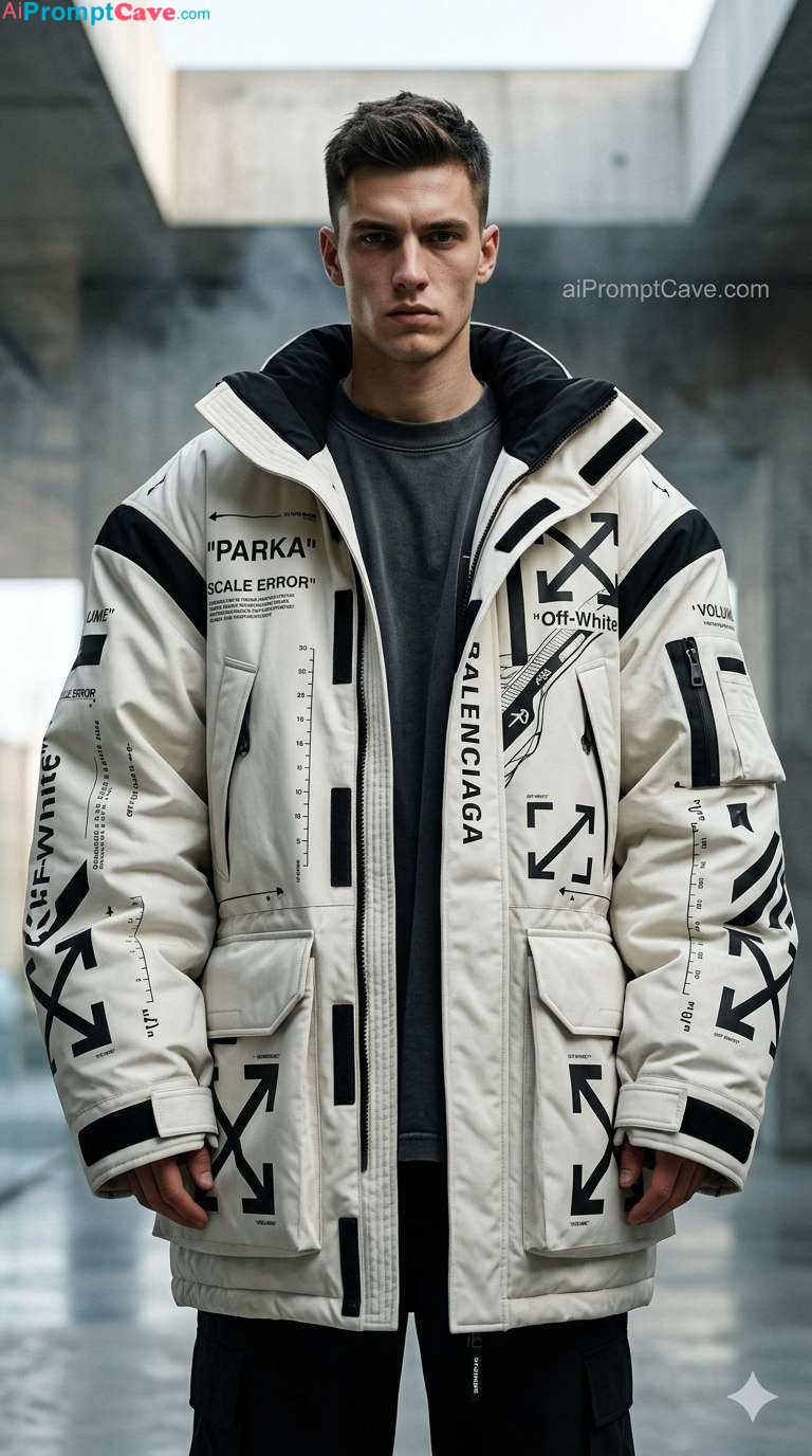 Off-White × Balenciaga Fashion Scale Error Editorial Prompt - Free Ai Image Prompt