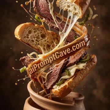Philly Cheesesteak Deconstruction Spiral Explosion - Free Ai Image Prompt