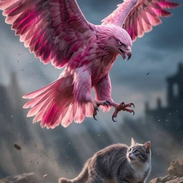 Pink Eagle Villain Attacking Cat - Free Ai Image Prompt