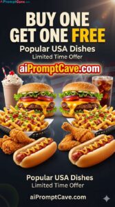 Popular USA Dish Poster Buy One Get One Free Food Promo Design - Free Ai Image Prompt