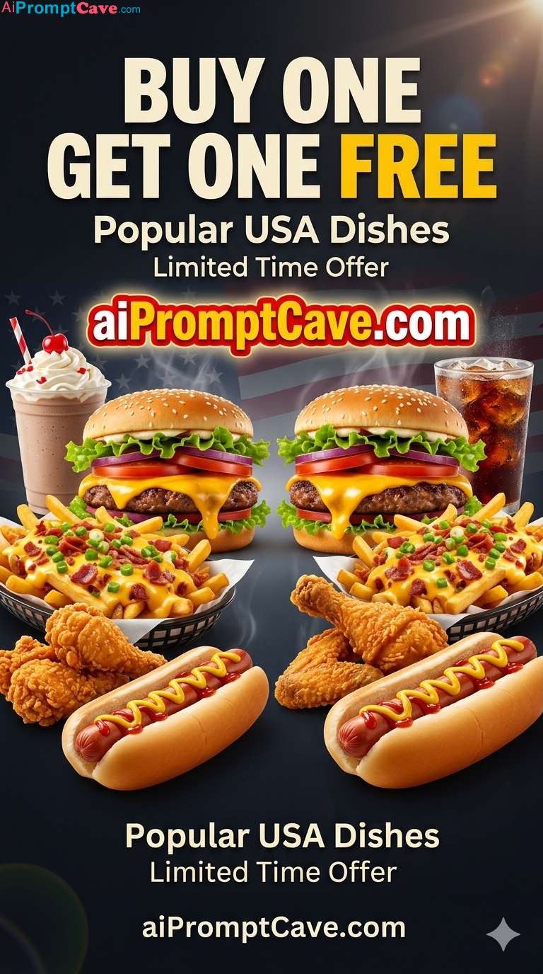Popular USA Dish Poster Buy One Get One Free Food Promo Design - Free Ai Image Prompt