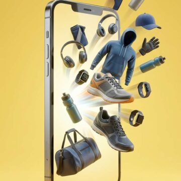Smartphone Ad with Floating Sportswear Accessories - Free Ai Image Prompt