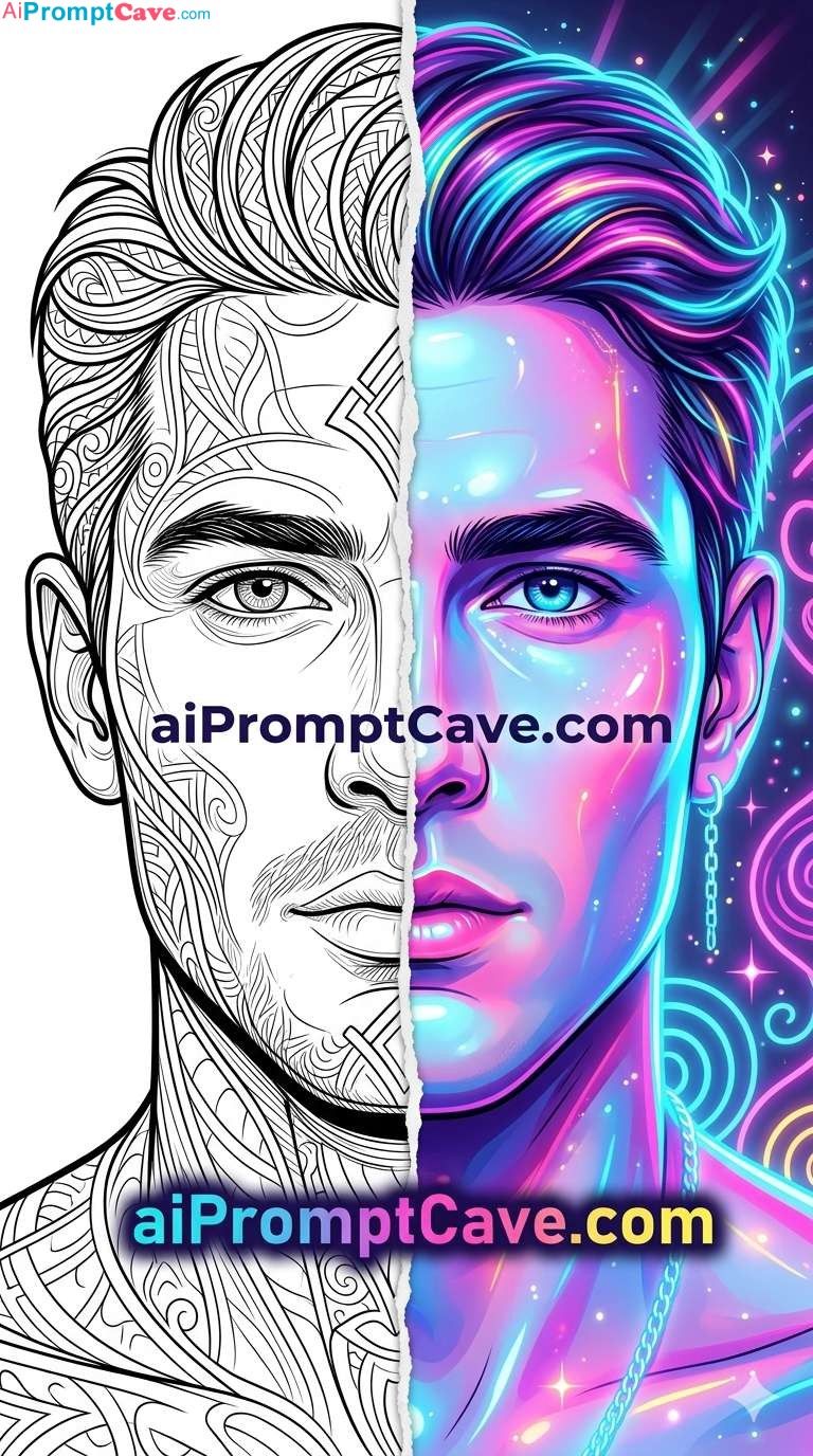 Split Face Neon Pop Art Man - Free Ai Prompt