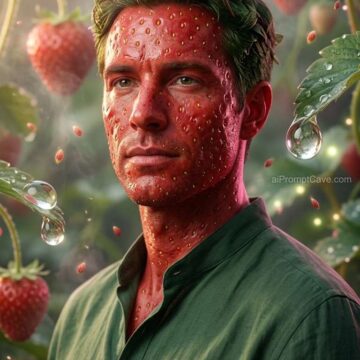Strawberry Skin Man Surreal Portrait – Hyper Realistic Fantasy Prompt - Free Ai Image Prompt