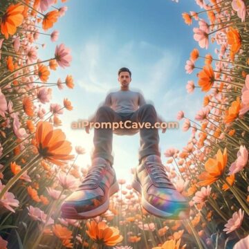 Surreal Floating Human Floral Tunnel Cinematic Fisheye Sky Scene - Free Ai Image Prompt