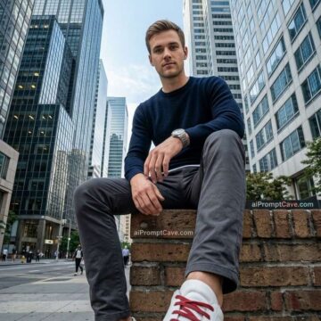 Take a Picture in Low Angle City Skyscraper Fashion Portrait Cinematic Fisheye Street Scene - Free Ai Prompt