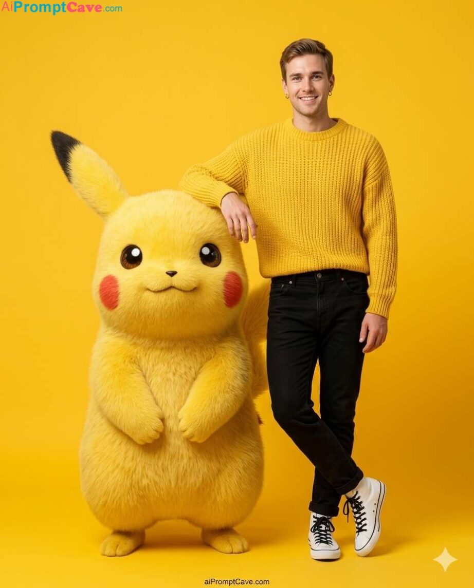 Take a Picture with Pikachu in Studio Portrait - Free Ai Prompt