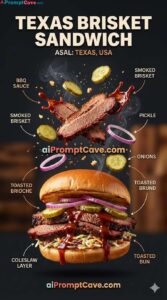 Texas Brisket Sandwich Cinematic Infographic Marketing Ad - Free Ai Prompt