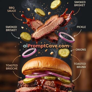 Texas Brisket Sandwich Cinematic Infographic Marketing Ad - Free Ai Prompt