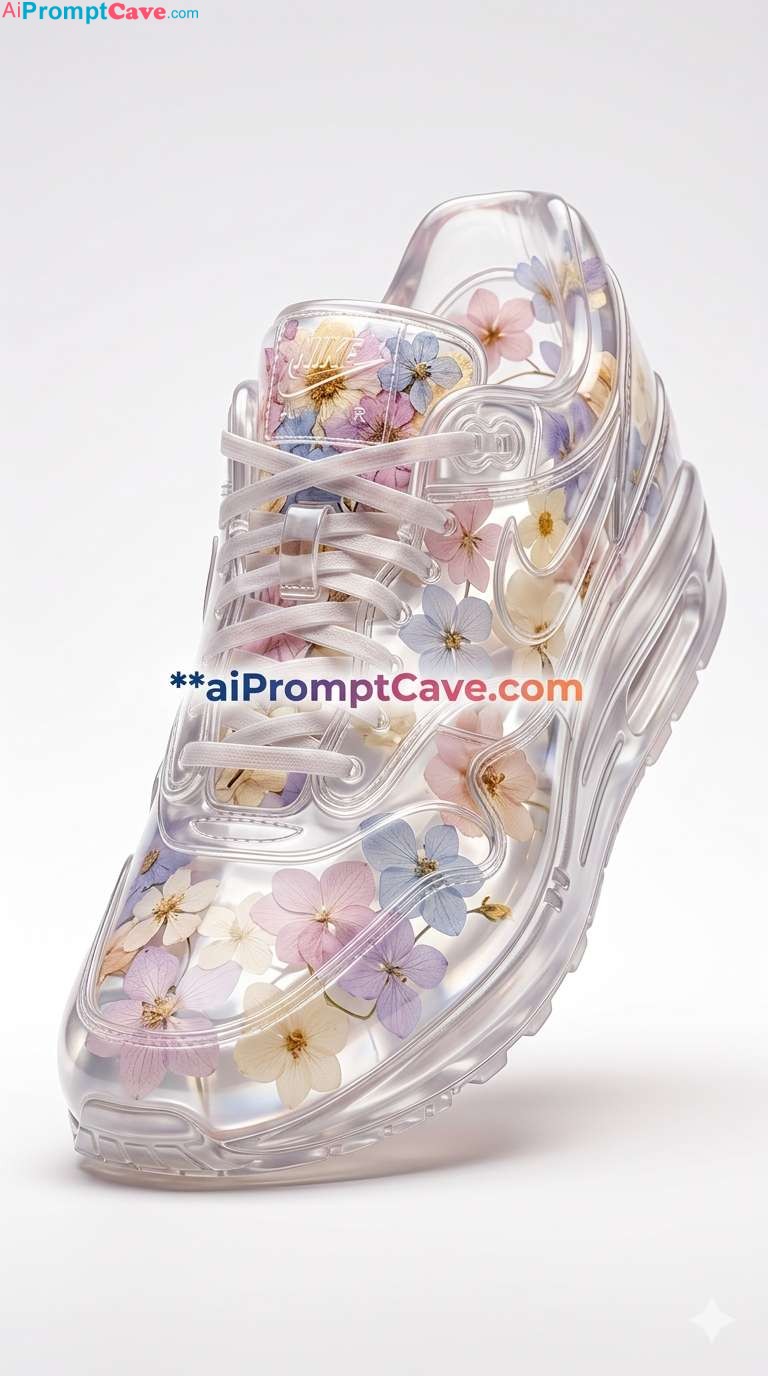 Transparent Nike Air Shoe with Dried Flowers - Free Ai Image Prompt