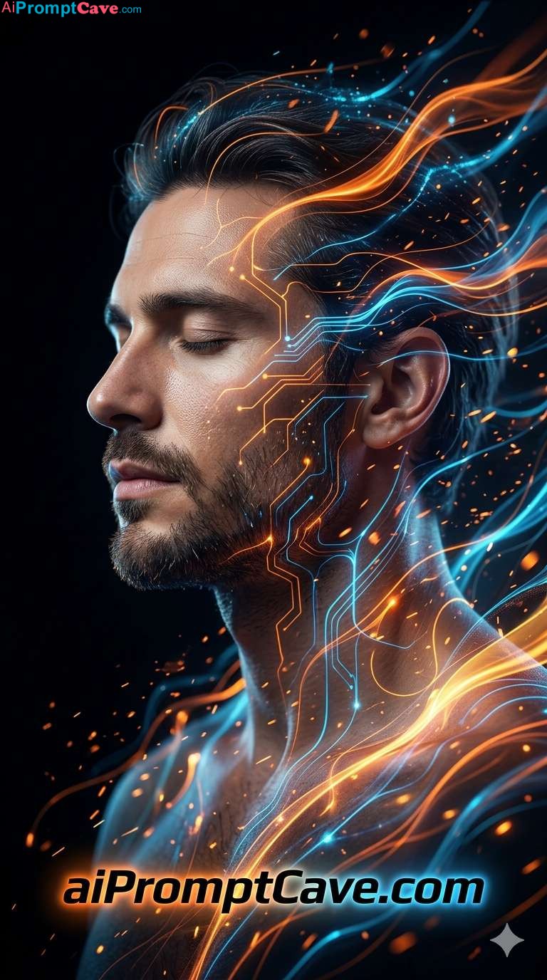 Turn Your Photo into Futuristic Energy Portrait Sci Fi Light Trails Cinematic - Free Ai Prompt