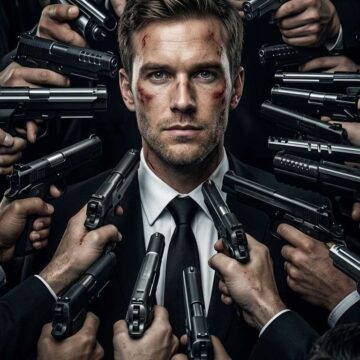 Turn your Photo into Action Portrait Surrounded by Guns Movie Poster - Free Ai Prompt