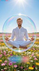 Turn your Photo into Levitation Meditation Portrait Inside Soap Bubble Field - Free Ai Prompt