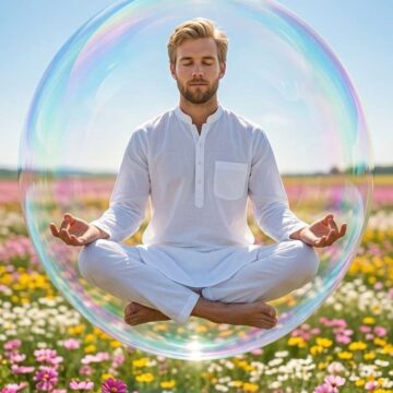 Turn your Photo into Levitation Meditation Portrait Inside Soap Bubble Field - Free Ai Prompt