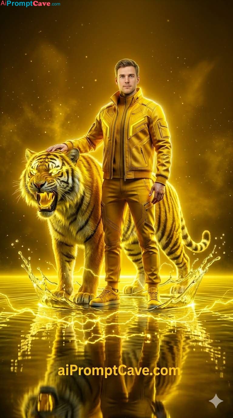 Turn your Photo into Yellow Suit with Yellow Tiger - Free Ai Prompt