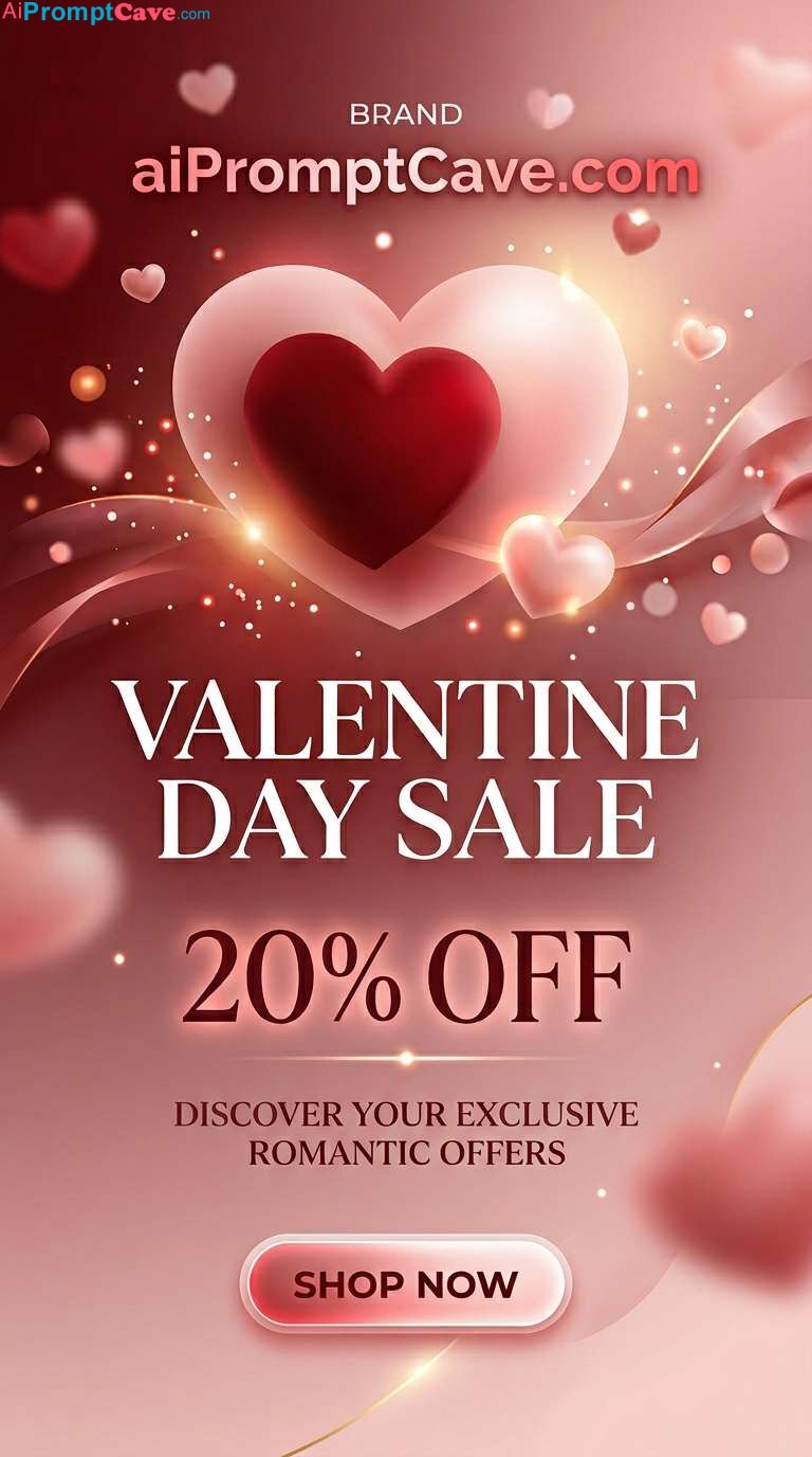 Valentine Day Sale Poster Romantic Marketing Design Cinematic Flyer - Free Ai Image Prompt