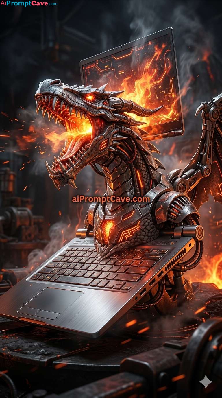 When Your Laptop Turn Into Dragon Monster - Free Ai Image Prompt